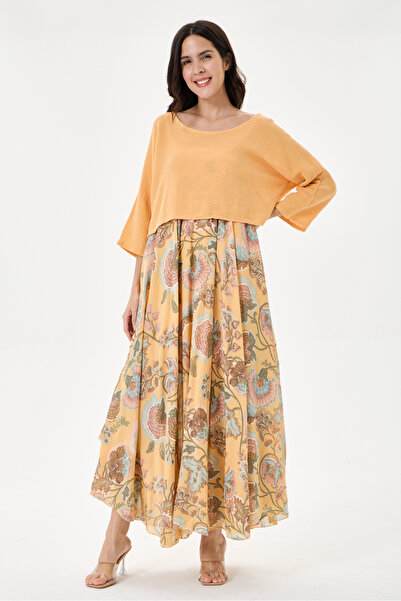 della moor Orange Italian Floral Patterned Varev Cut Knitwear and Lined Strap...
