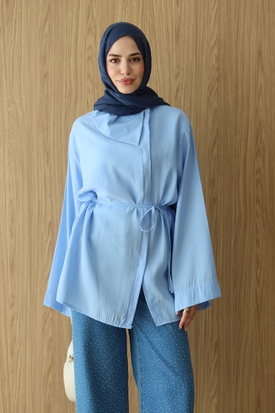 QUWİQ Women's Cross Collar Hidden Button Hijab Shirt