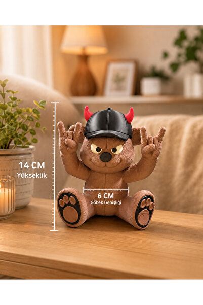 VRDCHLOE Rock El İşaretli Şeytan Boynuzlu Ayıcık Figür 3D Baskı Dekor