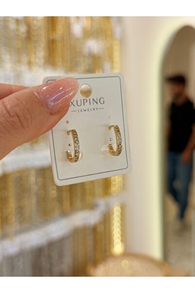 SU PERİSİ TAKI BİJUTERİ Xuping Non-Sterling Gold Mini Zircon Stone Hoop Earrings