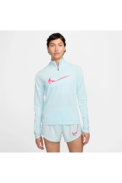 Nike Hanorac de alergare albastru pentru femei Swoosh Dri Fit cu fermoar 1/4