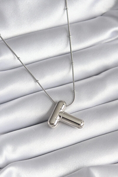 Marsilyan 316L Steel Silver Color Bubble "T" Letter Model Women's Necklace El...