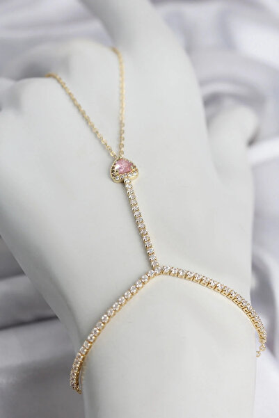 Marsilyan Gold Color Brass Zircon Stone Pink Heart Model Şahmeran Elk-Bjtieg