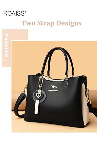 ROAISS Women's Patent PU Leather Two-Tone Handbag, Elegant Structured Tote Ba...