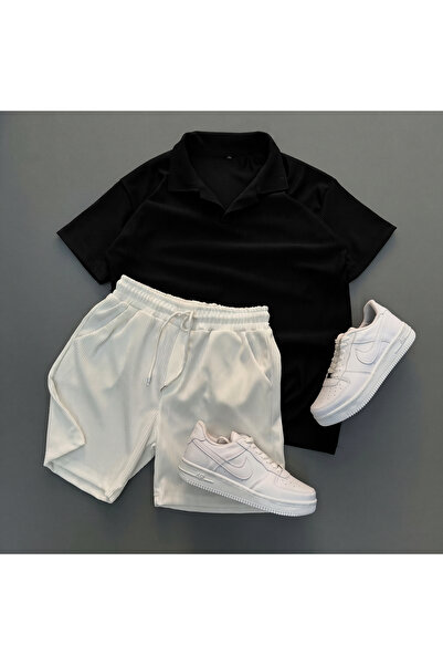 viperkombin Men's T-Shirt and Shorts 2-Piece Set Ribbed Ottoman Fabric Regula...