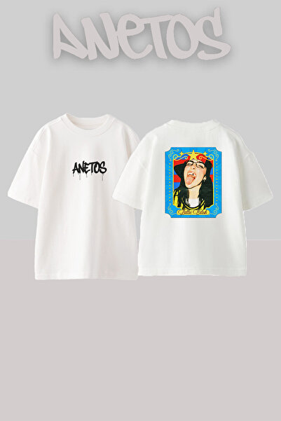 Anetos Billie Eilish_119 Λευκό μπλουζάκι με τυπωμένο σχέδιο Unisex Oversize