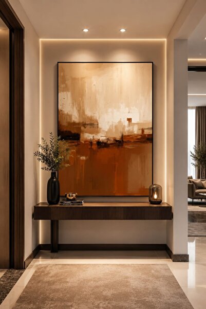 lawhat Modern Abstract Artwork in Warm Beige, Ivory, and Brown Tones, Designe...