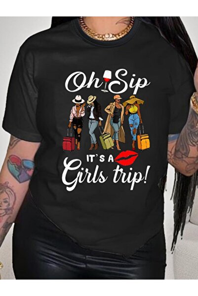 2mcup أوه سيبي! تي شيرت نسائي من It's A s Trip - تي شيرت أسود غير رسمي بأكمام...