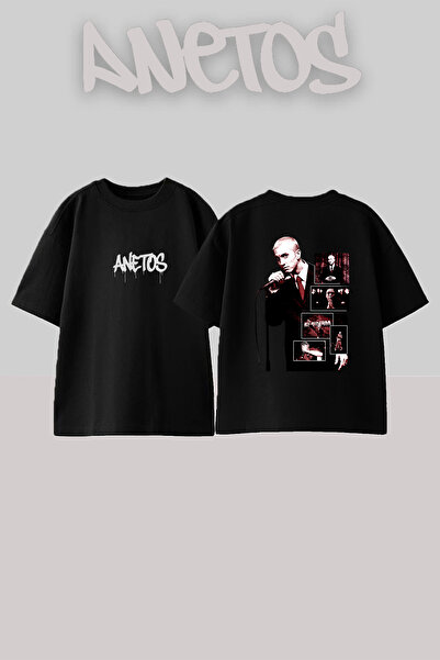 Anetos Eminem_58 Design Printed Unisex Oversize Black Tshirt