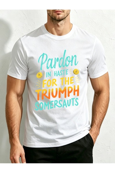 212Wear تي شيرت رجالي بتصميم جرافيك كاجوال، تصميم نصي بعبارة "Pardon in Haste...