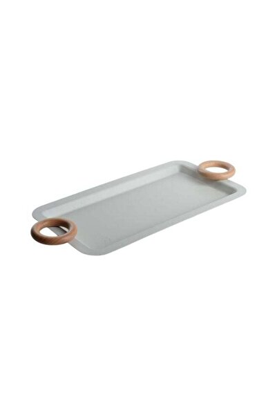 Trust Iron Rectangular Serving Tray With Wooden Handle White 34cm