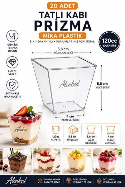 alenked Tatlı Kab Küçük Boy Prizma Mika Plastik 120cc - 20 Adet