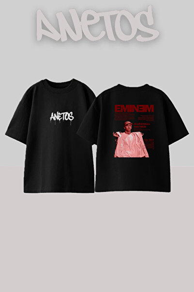 Anetos Μπλουζάκι Eminem Slim Shady_15 με στάμπα σχεδίου, Unisex, Oversize, Μαύρο