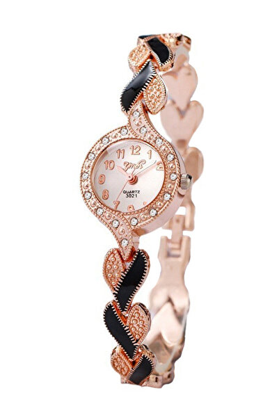 VeeShop Ceas de dama elegant, curea metalica cu inimioare delicate bicolore s...