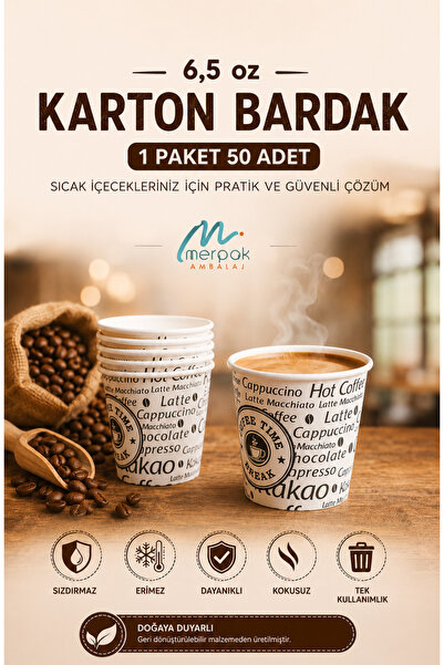 Merpak Ambalaj Karton Bardak 6,5 Oz 50 Adet Sızdırmaz Erimez Dayanıklı Kağıt ...
