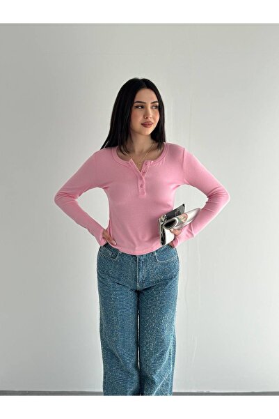 Jöns Butik بلوزة نسائية بأكمام طويلة ومزينة بأزرار