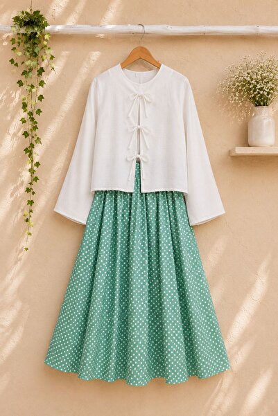 KÜÇÜĞÜM BUTİK Green Polka Dot Poplin Balloon Skirt