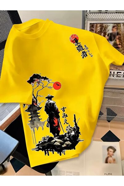 oneagılyazı Tişört, Sokak Stili "Gezgin" Japon Samuray Temalı Baskılı Tişört