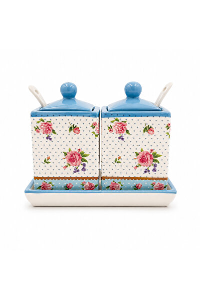 BRANDLESS Set 2 recipiente ceramice pentru condimente, cu suport și lingurițe...