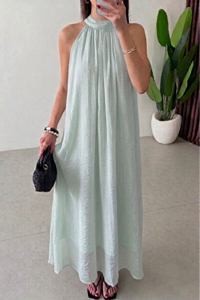 Lovely butik Halter Yaka Salaş Bohem Maksi Elbise - Krinkıl Şifon