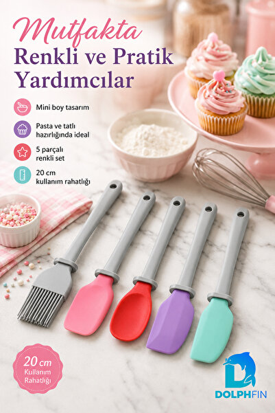 DolphFin 5-Piece Mini Chef Set 20 cm Silicone Spatula Brush Kitchen Helper Pa...