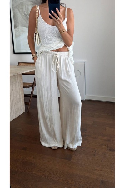 Generic Brand Zra Model Satin Elastic Waist Wide Leg Elastic Pants