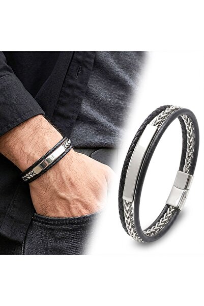FM 💎   Premium Custom Name Engravable Genuine Leather 316L Steel Chain Men's...