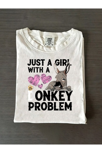 1001 Line تي شيرت بطبعة 'Just with A Problem' للرجال والنساء، بتصميم حمار مبت...