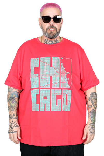 ModeXL Mode XL Large Size T-Shirt with Bis Collar Chicago U26116 Red