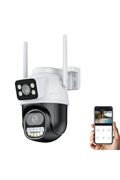 OnShop Camera Dubla PTZ Exterior 8MP WiFi, Dual Lens, Rotire 360°, Detectare ...