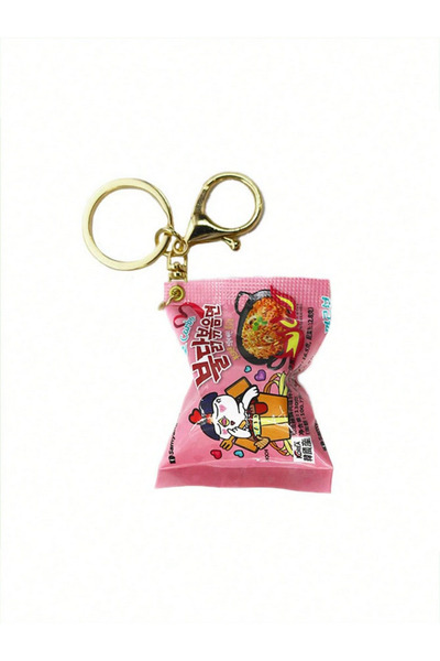 OEM Funny Keychain with miniature instant noodles, pink color