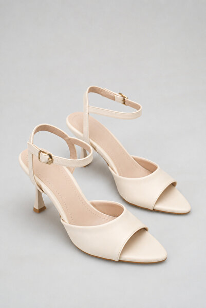 Ayakkabı Delisiyim Beige Women's Pointed Toe Heeled Shoes Ankle Strap Thin He...