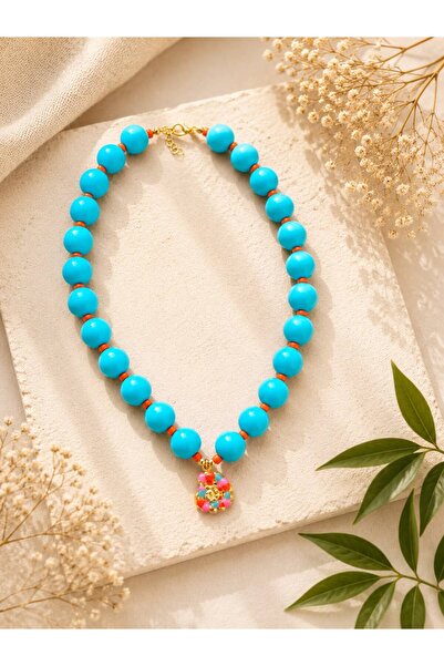 Marka Sea Shell Tip Blue Beaded Summer Women's Necklace