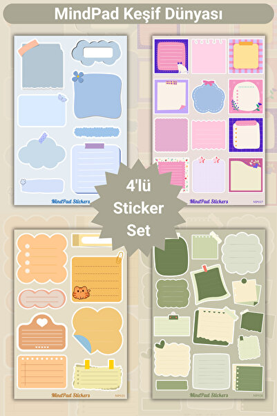 Mindpad 4'lü Post-it Tarzı Yapışkanlı Not Sticker Seti - 8x12 cm Suya Dayanık...