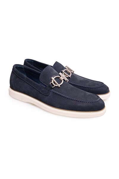 FRANCO CALVANI Dark Blue Color Laceless Genuine Leather Men's Shoes