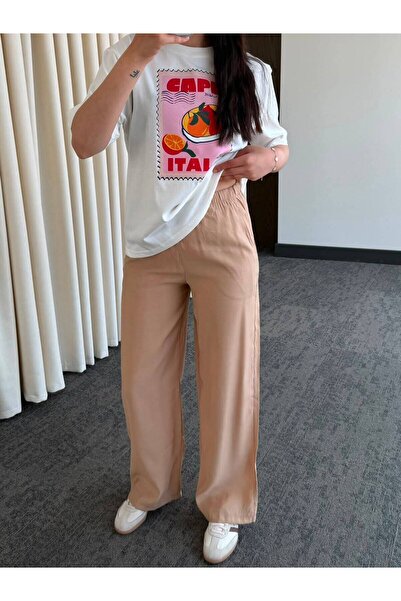 My Blog Camel Elastic Waist Modal Trousers - 2Y3447