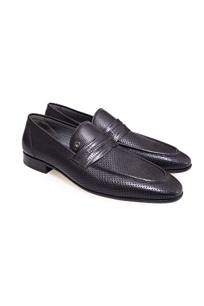 FRANCO CALVANI Black Color Laceless Genuine Leather Men's Shoes