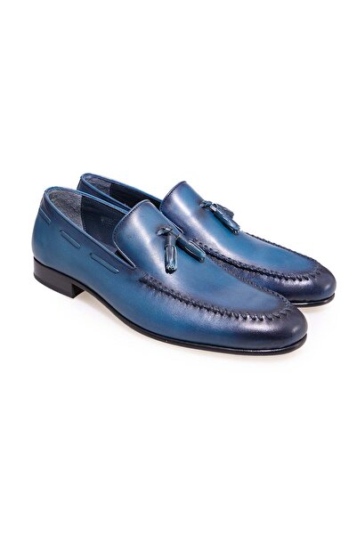 FRANCO CALVANI Blue Color Laceless Genuine Leather Men's Shoes