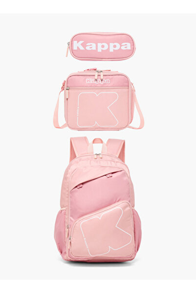 Kappa Logo Print 3-Piece School Backpack Set for Kids 13 Years+ with Lunch Ba...