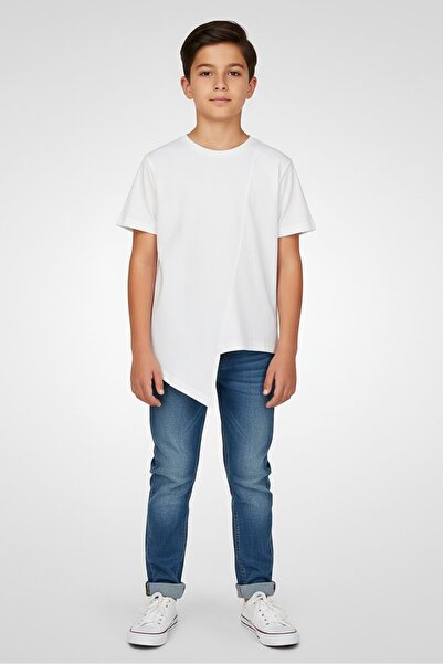 Litlhood Kids Boy Crew Neck Short Sleeve Plain T-Shirt, White