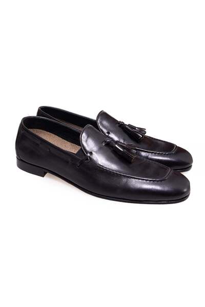 FRANCO CALVANI Black Color Laceless Genuine Leather Men's Shoes