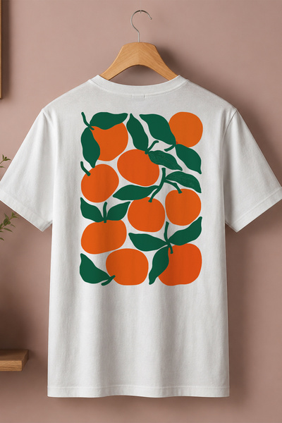 Spoyi Citrus Spirit Design 100% Cotton Half Oversize White T-Shirt