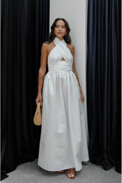 My Blog Ecru Color Halter Neck Dress - 2Y10577