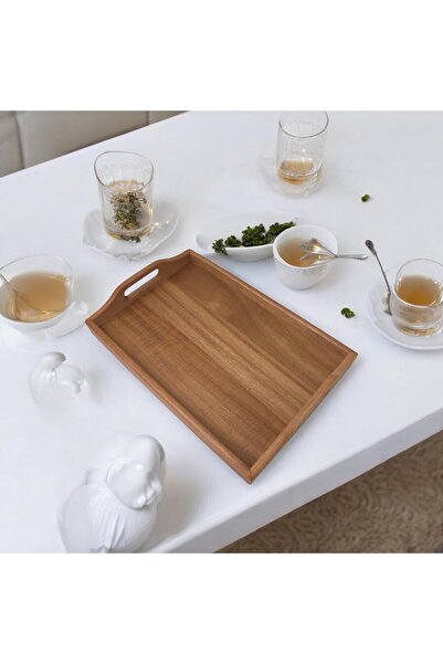 Yıldızan Msa Shop Acacia Wood Rectangular Presentation Tray, Wooden Tea, Coff...