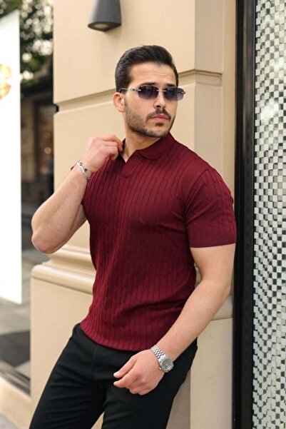 Aymood Men's knit pattern collar short sleeve knitwear t-shirt