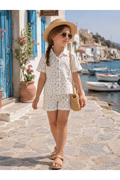 CoolCix Girl's Summer Floral Dsn Muslin Shorts and Shirt 2-Piece Set
