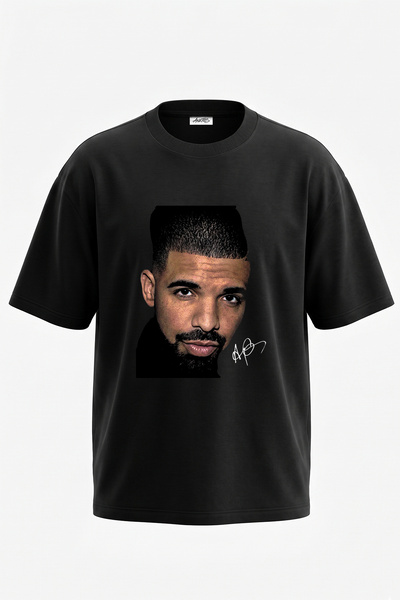 Anetos تي شيرت أسود كبير الحجم مطبوع بتصميم Drake Muzisyen_1 للجنسين