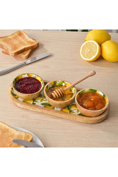 Yıldızan مجموعة أوعية من خشب المانجو من msa shop مكونة من 3 قطع مع حامل - وعا...
