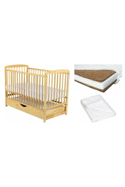 Babyneeds Set Patut din lemn bebe Babyneeds, Ola cu sertar, 120x60 cm, Natur ...