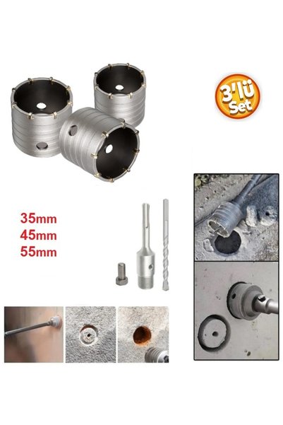 Depolife SDS Elmas Beton Delme Pançı 35-45-55mm Beton Duvar Taş Delme Ucu Pro...